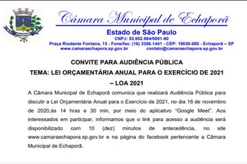 CONVITE PARA AUDIÊNCIA PÚBLICA