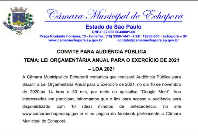 CONVITE PARA AUDIÊNCIA PÚBLICA